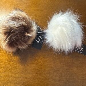 Faux Fur Pom Poms - Brown and White